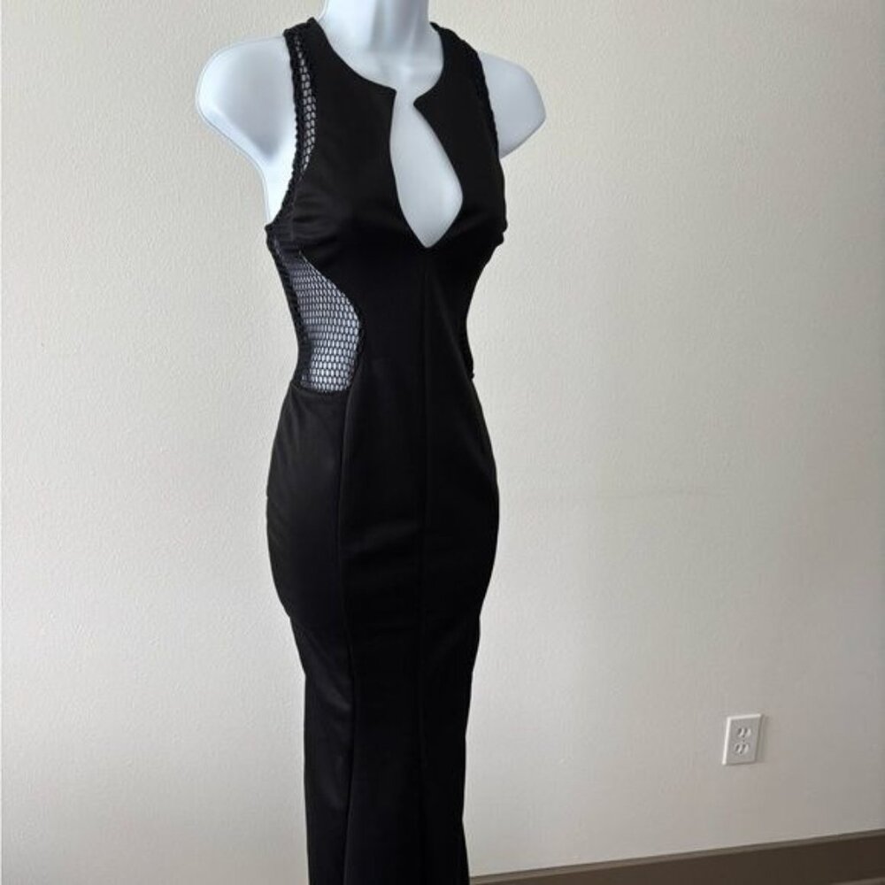 Maxi Dress Medium Cut Out Mesh BodyCon Fit Flare Cyberpunk Dark Festival Gothic
